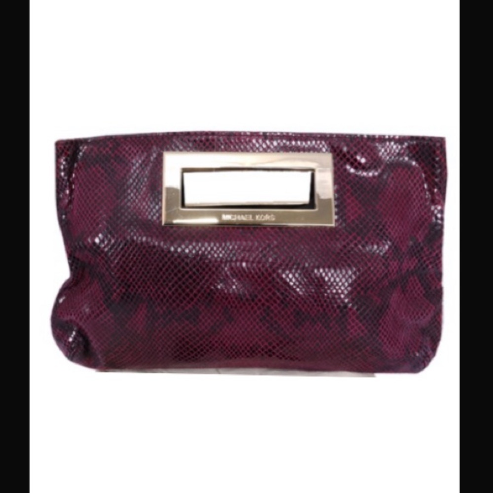 Michael Kors New Berkley Purple Python Embossed Leather Clutch NWT